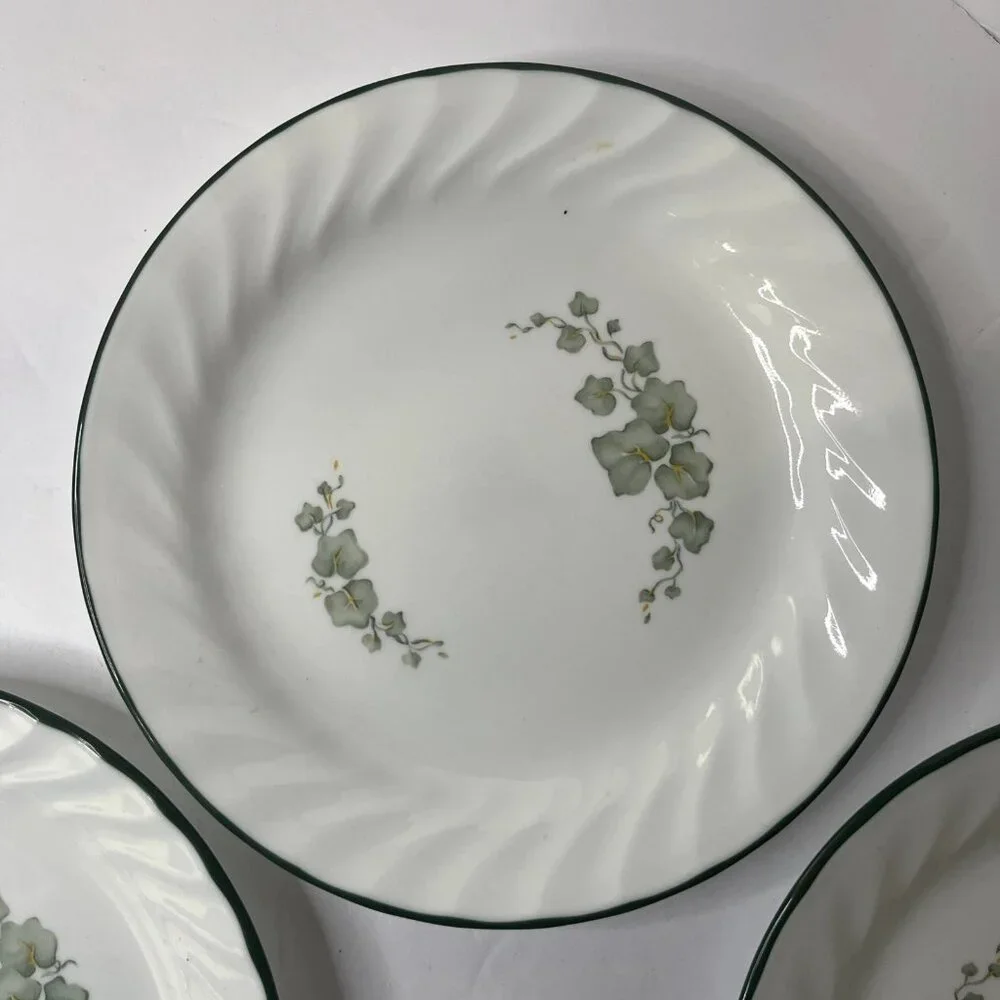 Corelle Callaway Ivy Bread Dessert 7.25” Plate Green Trim White Swirl - Set of 4